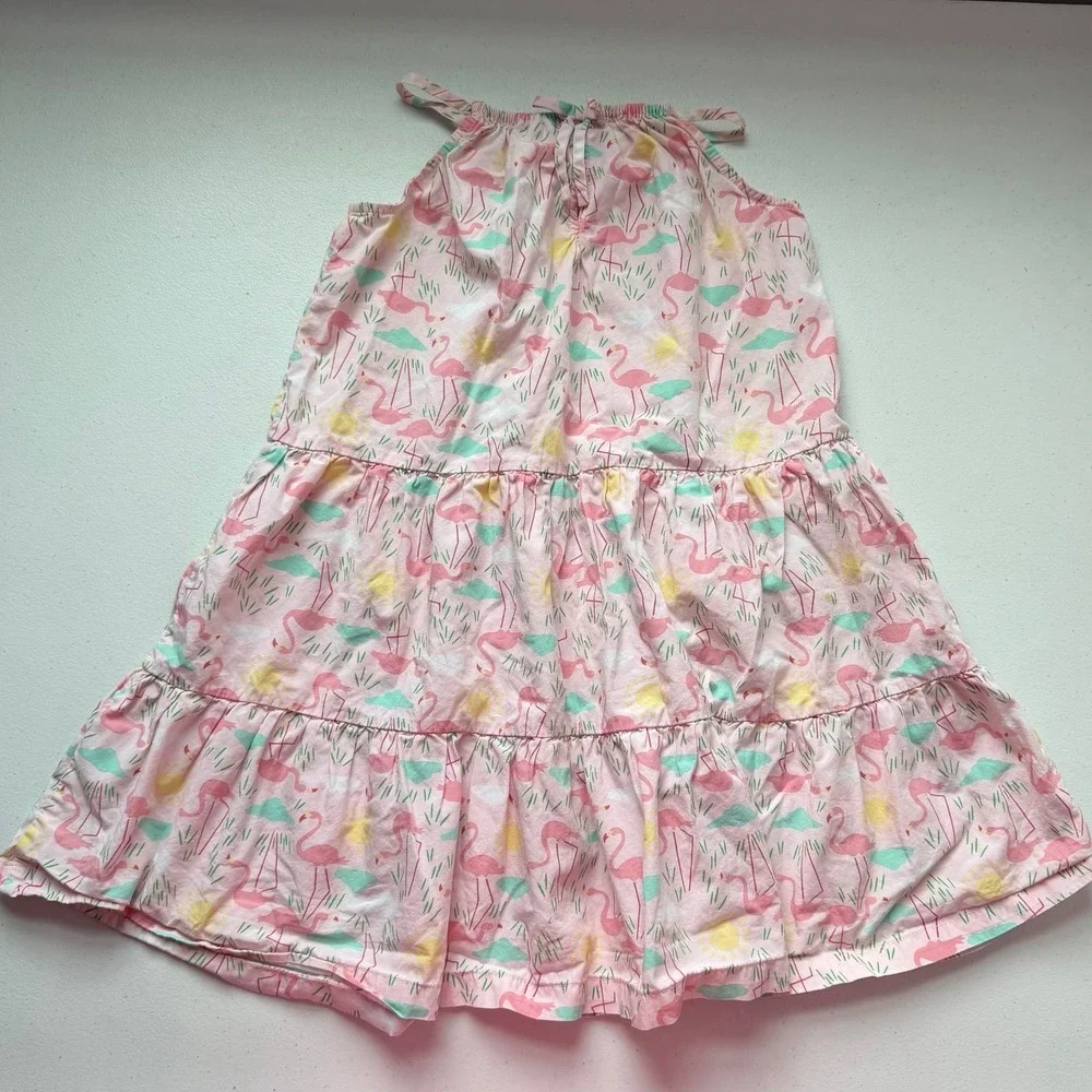 Hanna Andersson Spring Summer Flamingo Print Tiered Sun Dress 6/7 Runs Big